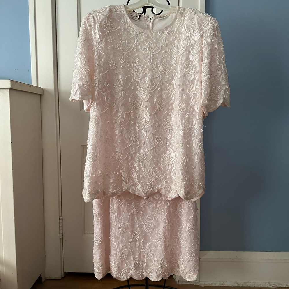 Lawrence Kazar 2-Piece Beaded Top & Skirt Set